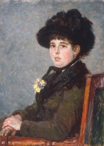 Portret van een vrouw met hoed met veren door Gustave Caillebotte